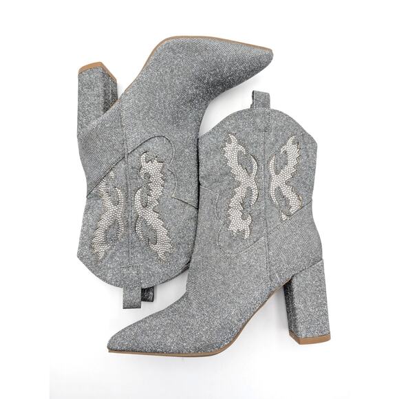 Mia Gypsi Rhinestone Western Ankle Boots Women's Silver Size US7M EU37.5 - Picture 5 of 12